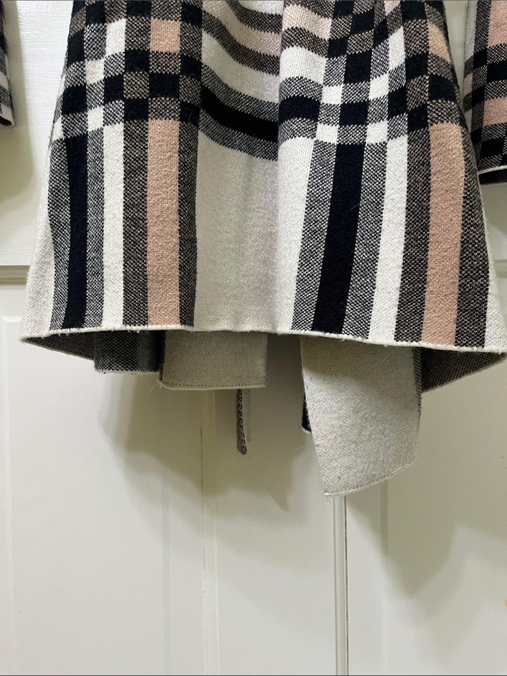 Christian Siriano Plaid Hooded Wrap Sweater Coat - Cream, Gray, Black, Brown - Picture 11 of 14